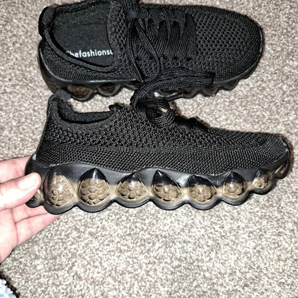 Kids Black Knit Style Sneakers. Slip On, Brand New